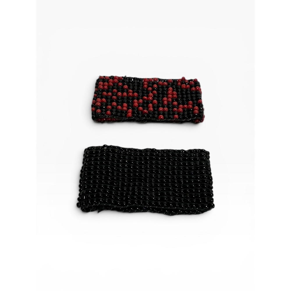 Vintage Southwestern Style Stretch Seed Bead Cuff Bracelet Red Black